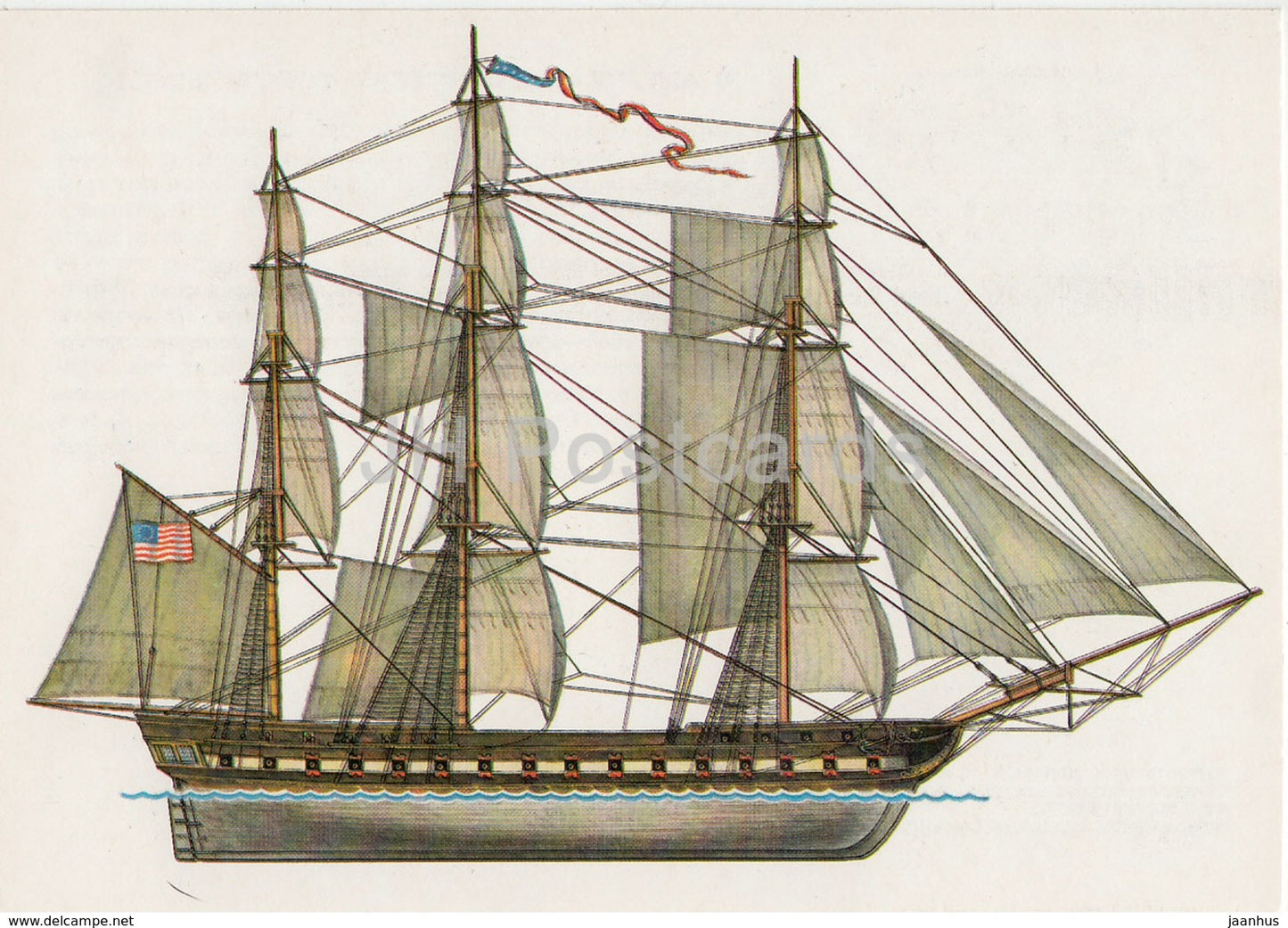 USS Constitution Warship - sailing ship - illustration - 1989 - Russia USSR - unused - JH Postcards