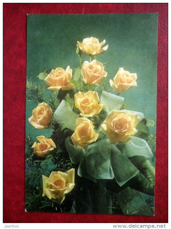 Greeting Card - yellow roses - flowers - 1974 - Estonia USSR - used - JH Postcards