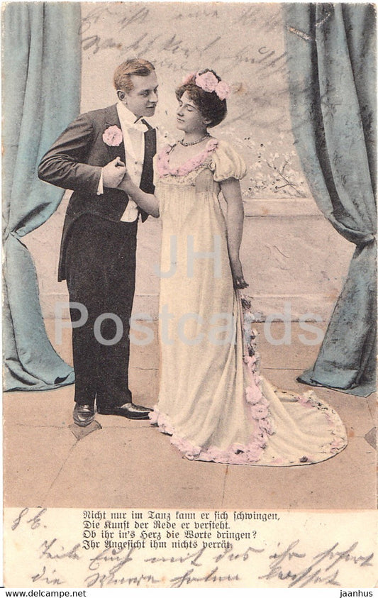 couple - woman and man - Nicht nur im Tanz kann er sich schwingen - old postcard - 1903 - Germany - used - JH Postcards