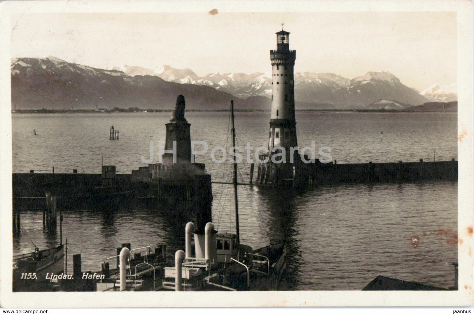 Lindau - Hafen - 1155 - lighthouse - port - old postcard - 1935 - Germany - used - JH Postcards