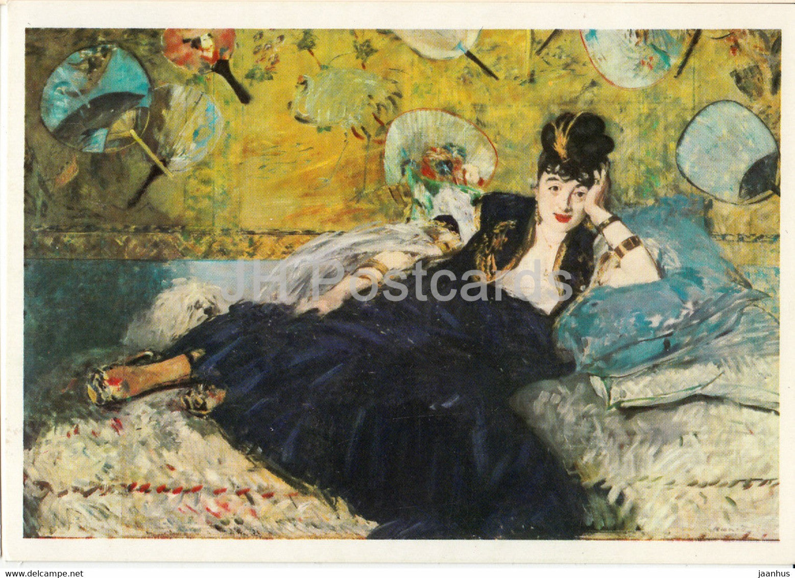 painting by Edouard Manet - Die Dame mit den Fachern - Nina de Villard - French art - Germany DDR - unused - JH Postcards