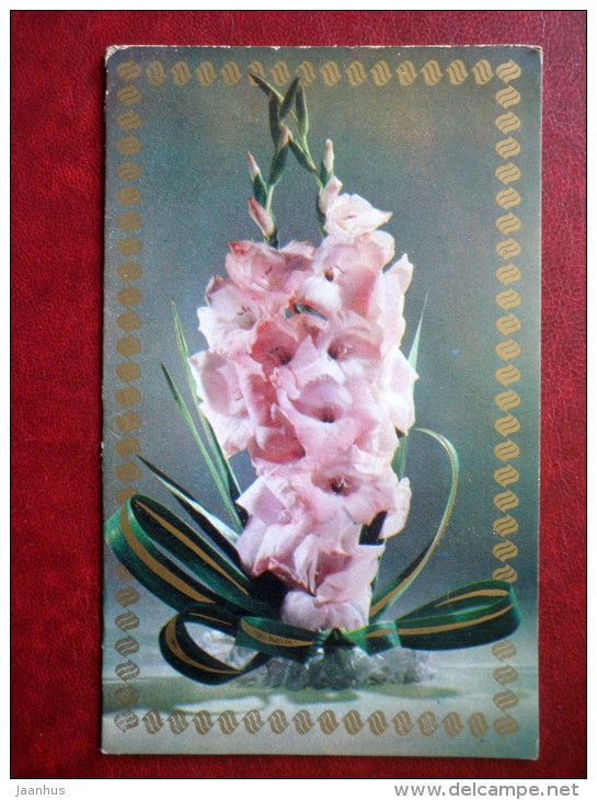 Greeting Card - gladiolus - flowers - 1983 - Russia USSR - used - JH Postcards