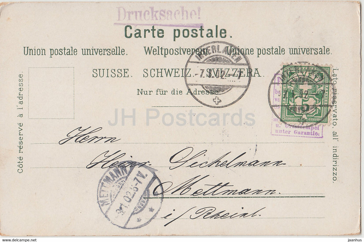 Rosenlaui - Well und Wetterhorn - Drucksache - old postcard - 1902 - Switzerland - used