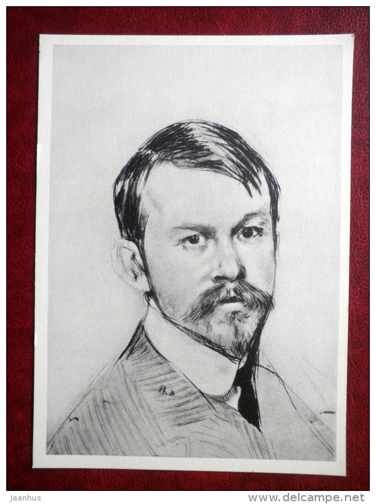 self-portrait by M. Kustodiev , 1903 - artist - russian art - unused - JH Postcards