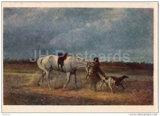 painting by N. Sverchkov - Bugger - horse  - dogs - Russian art - 1954 - Russia USSR - unused - JH Postcards