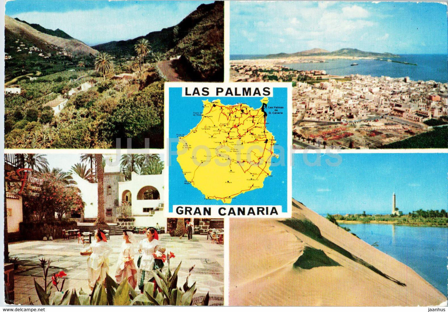 Canarias - Serie II - Gran Canaria - map - multiview - 1966 - Spain - used - JH Postcards