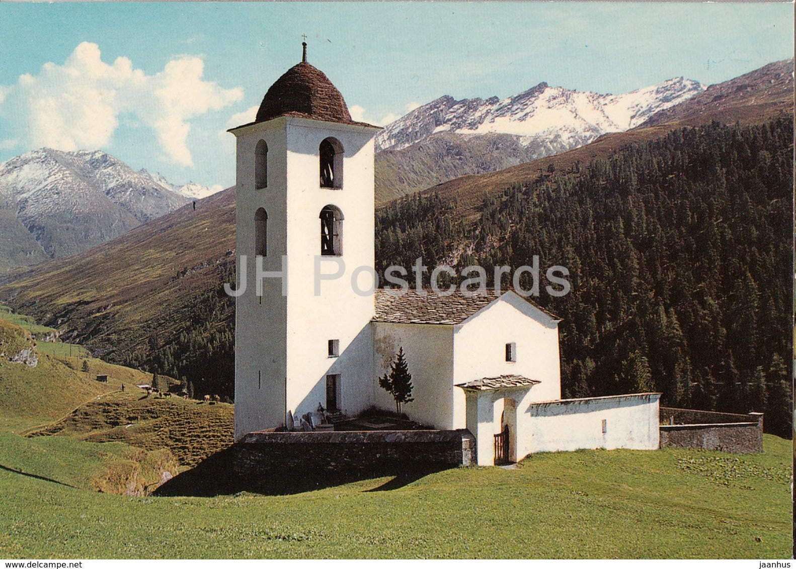 Avers Cresta 1983 m - Talkirche mit Wengenhorn - Tscheischhorn - Kleinhorn - Grosshorn - Switzerland - unused - JH Postcards