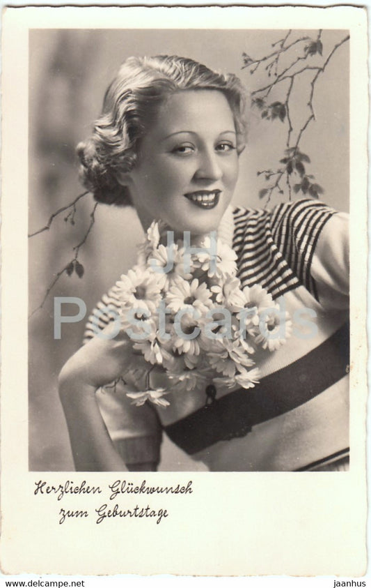 Birthday Greeting Card - Herzlichen Gluckwunsch zum Geburtstage - woman - NPG 2020 - old postcard - 1937 Germany - used - JH Postcards