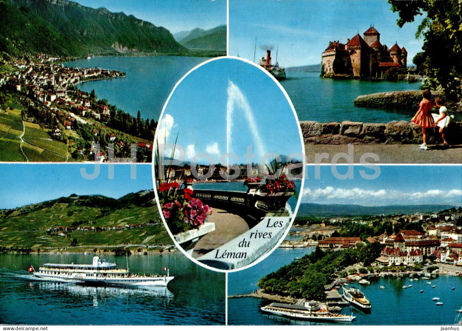 Les rives du Leman - Vevey Montreux Chillon - Geneve - Lavaux - ship - multiview - 0332 - 1964 -  France - used - JH Postcards