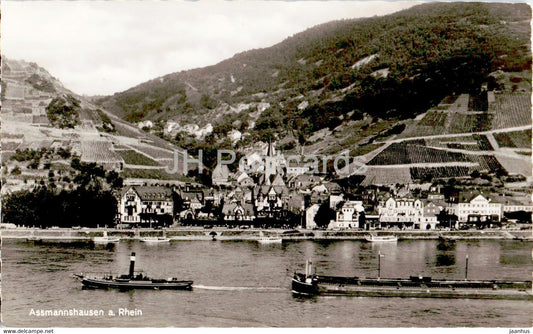 Assmannshausen a Rhein - boat - steamer - old postcard - Germany - used - JH Postcards