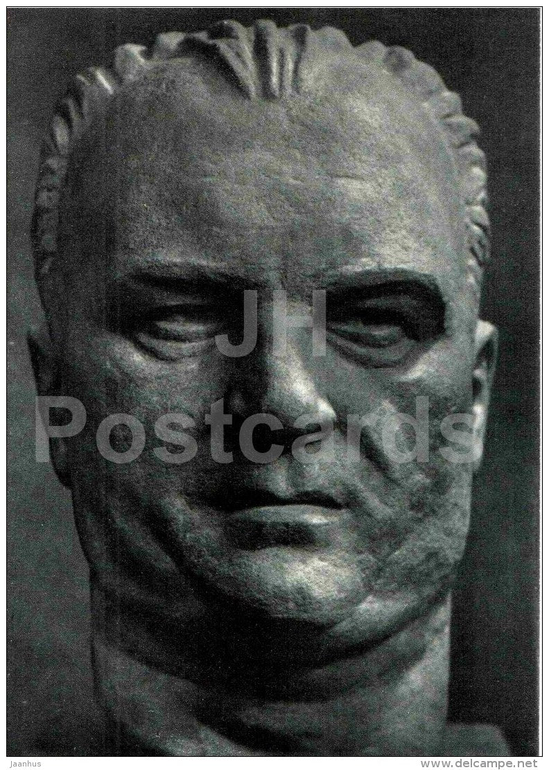 sculpture by Juozas Mikenas - portrait of chauffeur Antanas , 1960 - lithuanian art - unused - JH Postcards