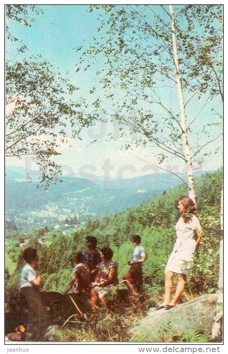 tourists on holiday - Carpathians - Karpaty - 1980 - Ukraine USSR - unused - JH Postcards