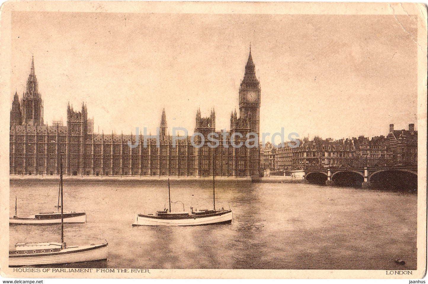 London - Houses of Parliament from the river - boat - old postcard - 1914 - England - United Kingdom - used - JH Postcards