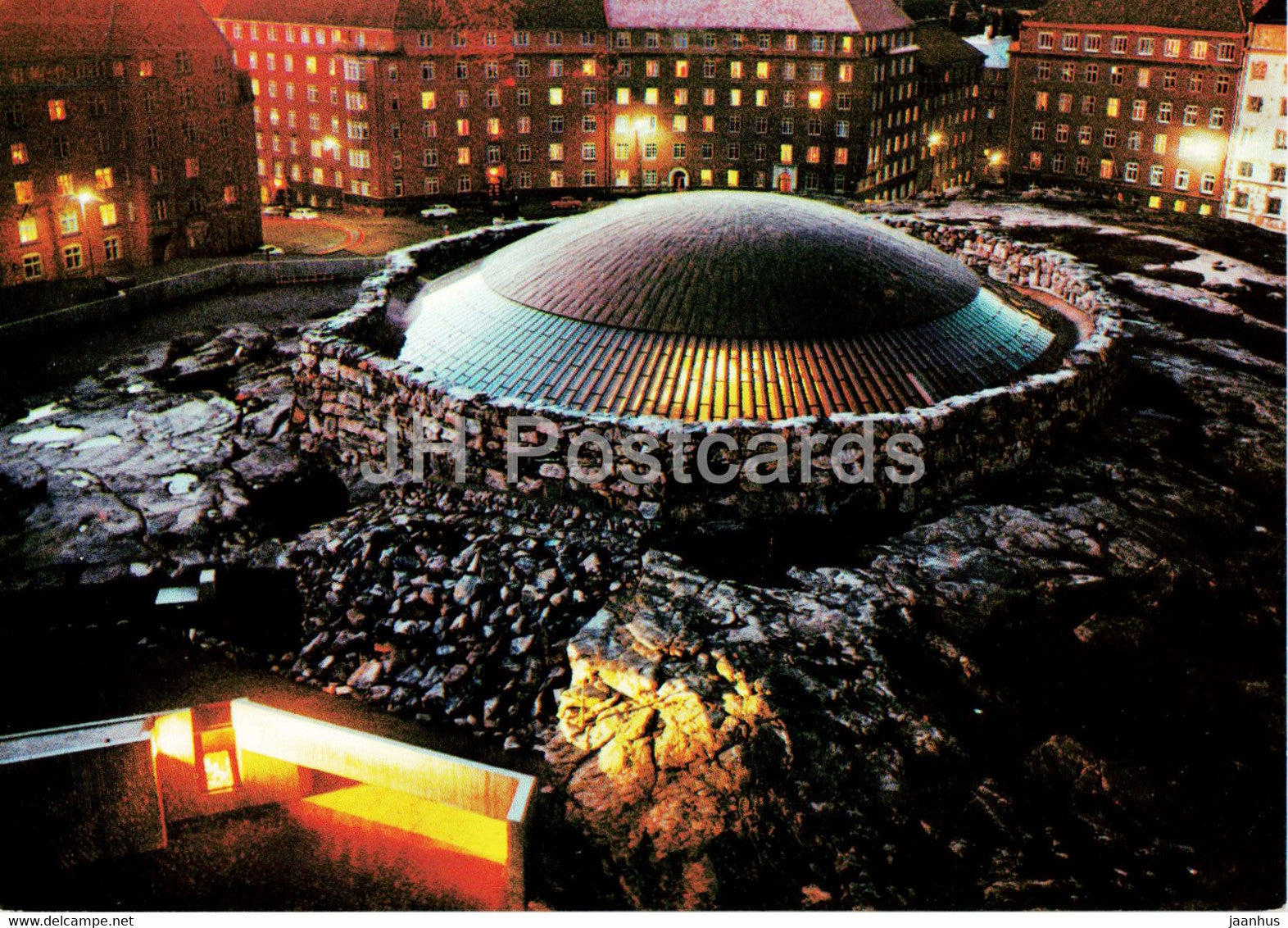 Helsinki - Temppeliaukio church - Temppeliaukion kirkko - evening - Finland - unused - JH Postcards