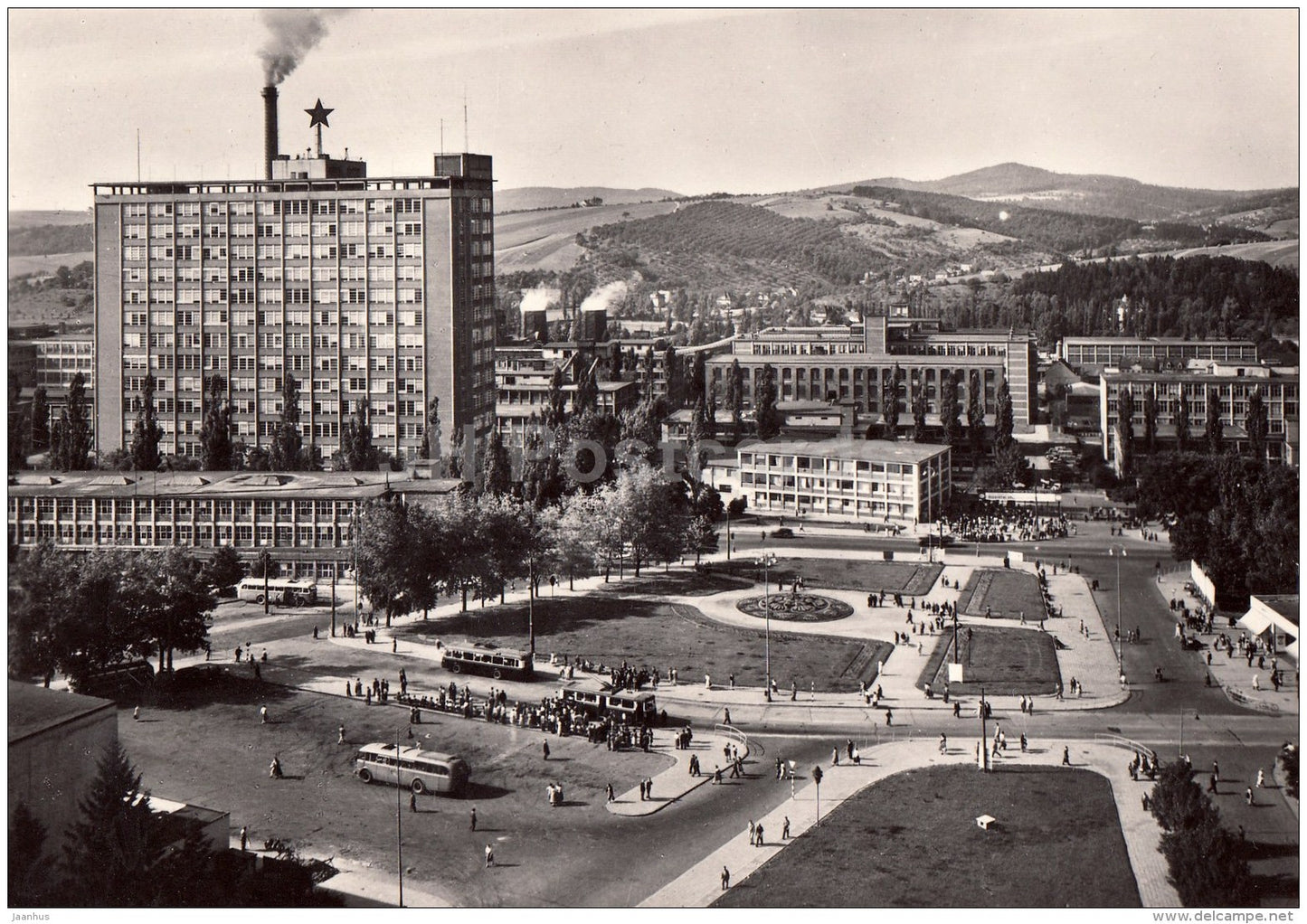 Labor Square - trolleybus - bus - Gottwaldov - 1959 - Czech Republic - Czechoslovakia - unused - JH Postcards