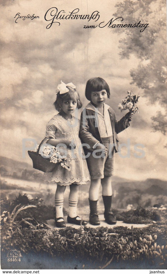 Greeting Card - Herzlichen Gluckwunsch zum Namenstage - children - 8846/4 - old postcard - 1920 - Germany - used - JH Postcards