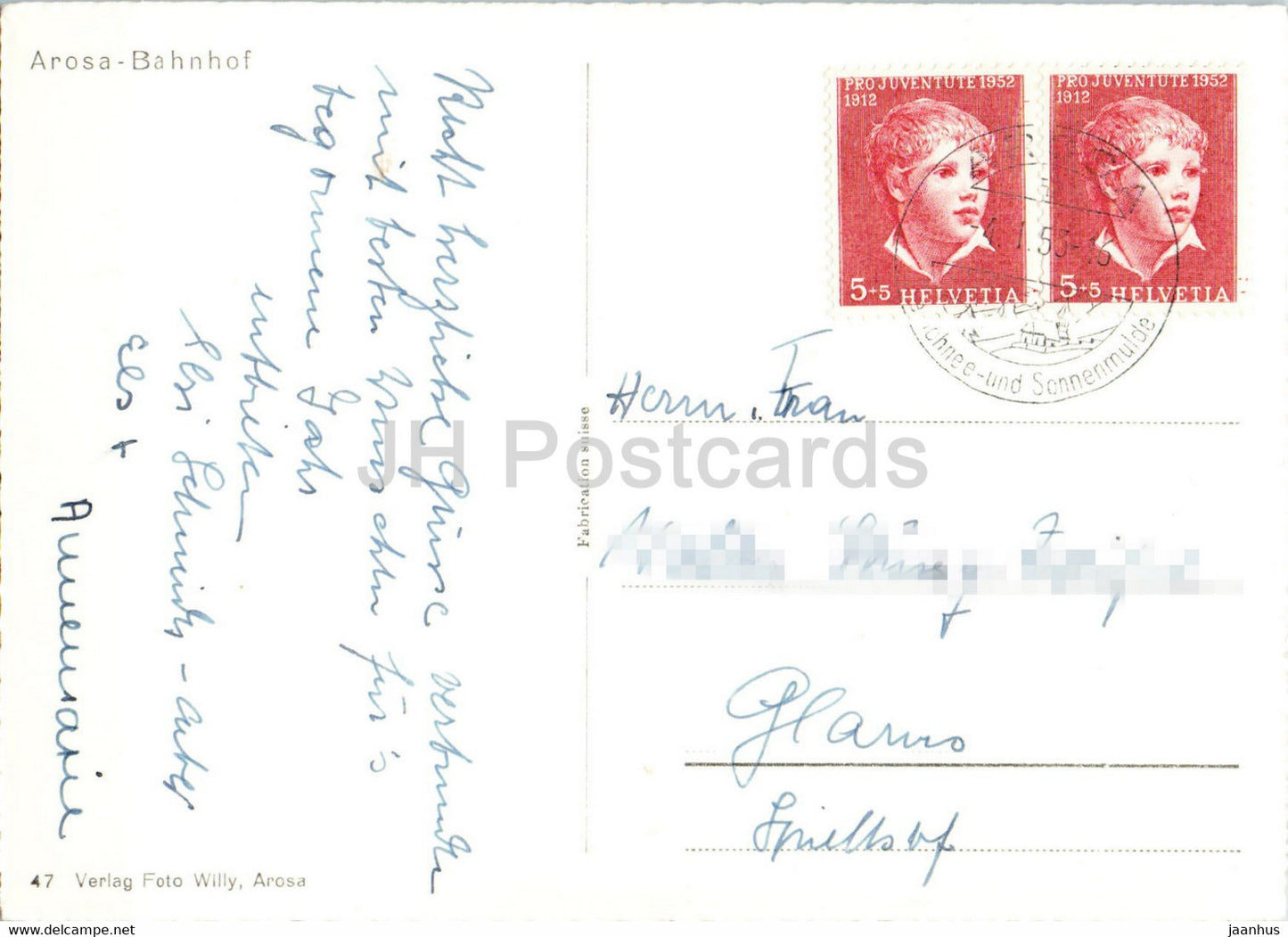 Arosa Bahnhof - 47 - alte Postkarte - 1953 - Schweiz - gebraucht