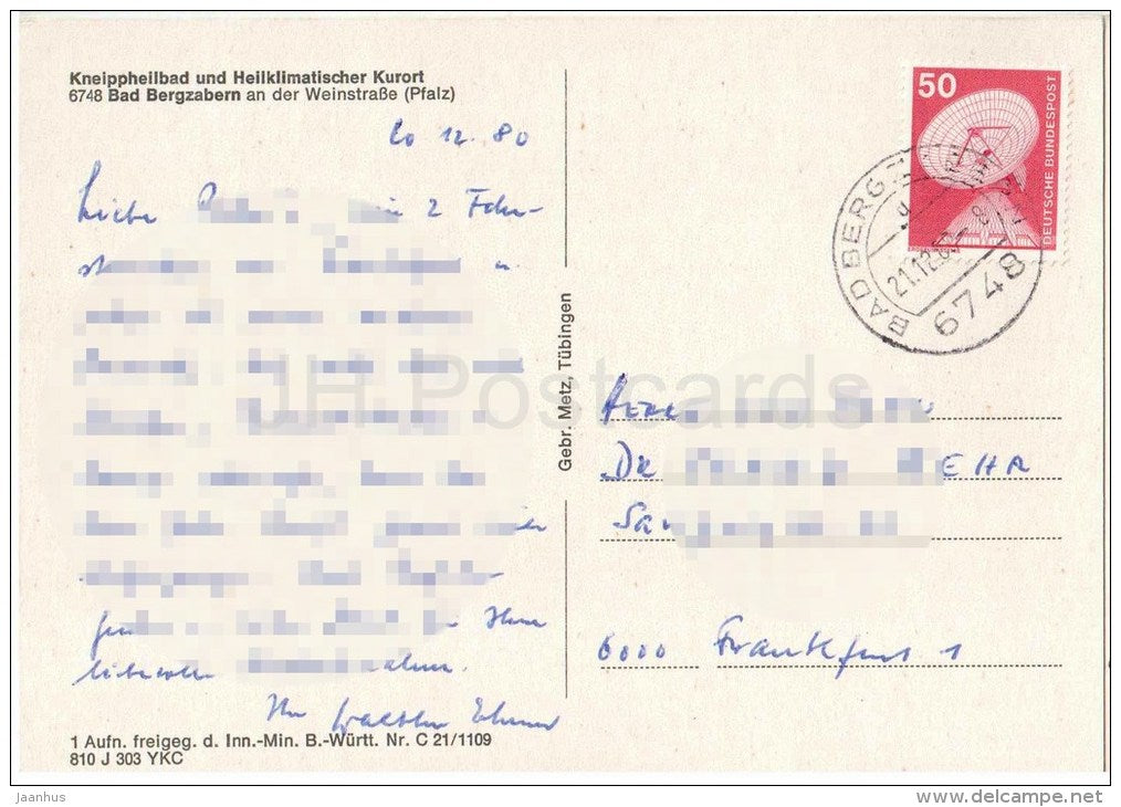 Bad Bergzabern - Kneippheilbad und Heilklimatischer Kurort - Heilbad - Kurklinik - 1980 gelaufen - JH Postcards