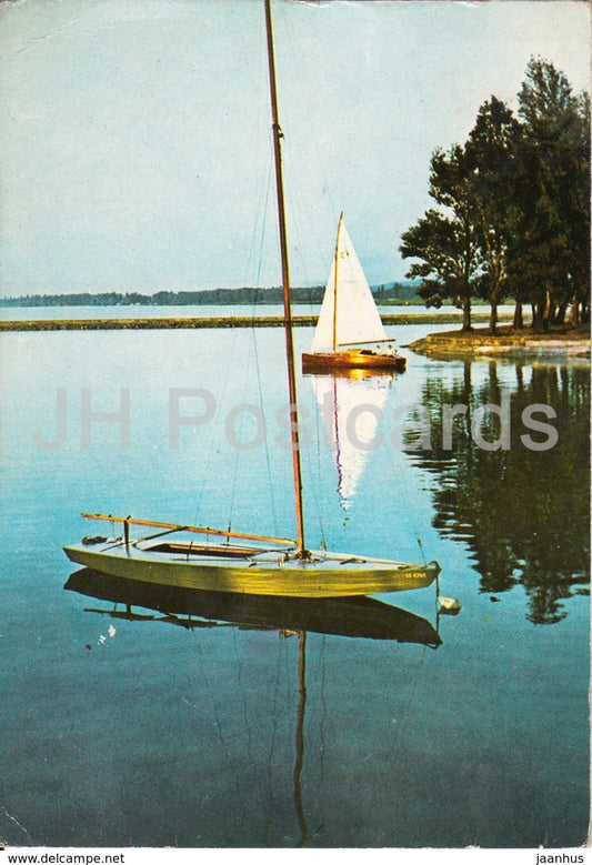 Greetings from the lake Balaton - sailing boat - 1970s - Hungary - used - JH Postcards