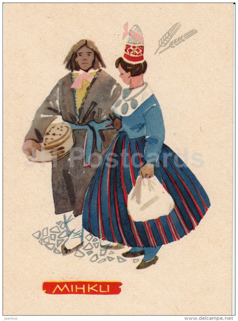 illustration by V. Tolli - Mihkli - Estonian Folk Costumes - 1960 - Estonia USSR - unused - JH Postcards