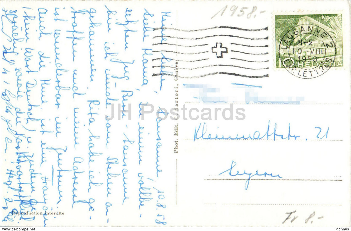 Lausanne – 466 – 1958 – alte Postkarte – Schweiz – gebraucht