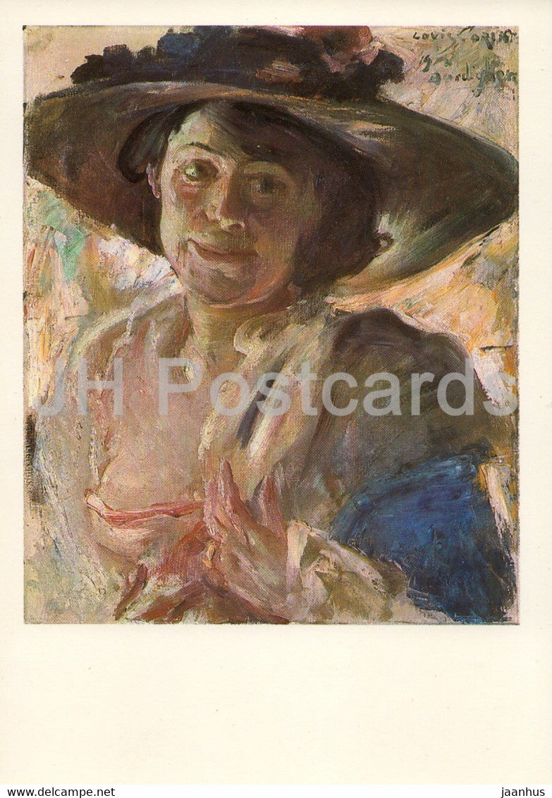 painting by Lovis Corinth - Frau mit Rosenhut - German art - DDR Germany - unused - JH Postcards