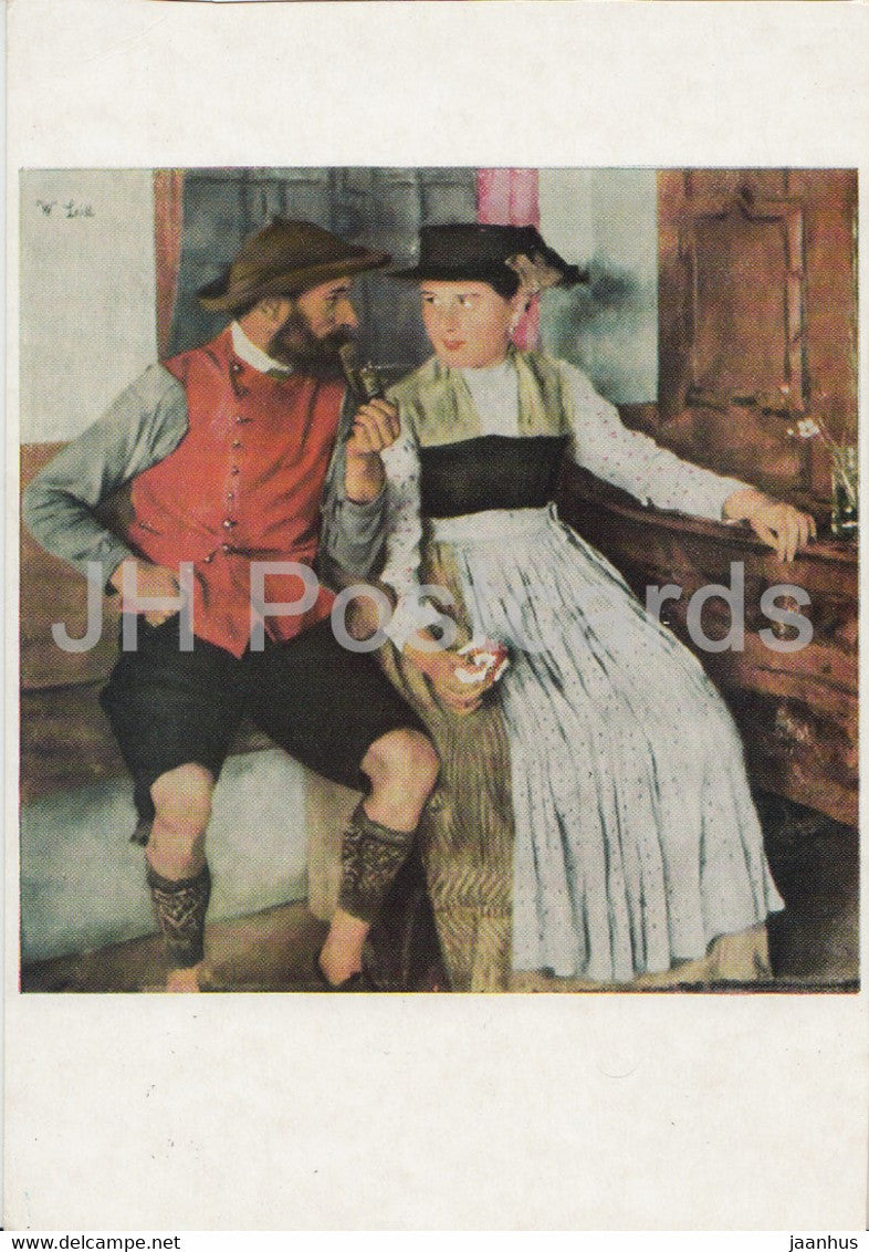 painting by Wilhelm Leibl - In der Bauernstube - folk costumes - German art - 1975 - Germany - unused - JH Postcards