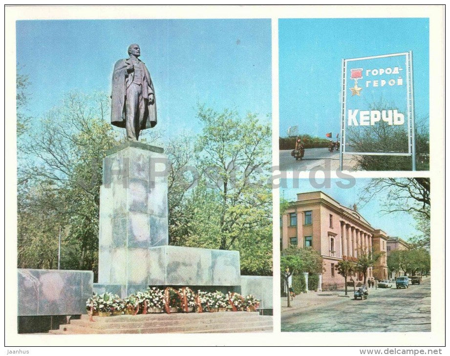 monument to Lenin - building of the Kerch town committee - Kerch - large format card - 1976 - Ukraine USSR - unused - JH Postcards