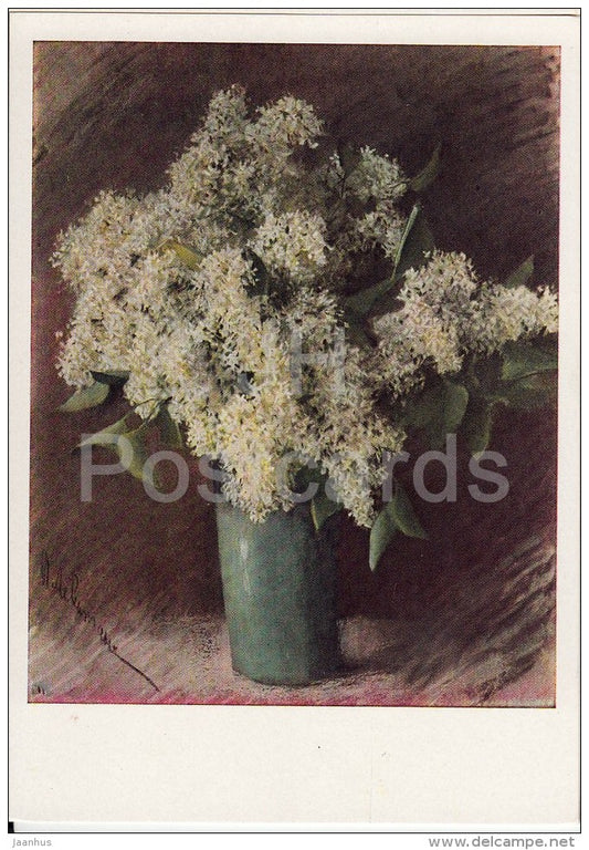 painting by I. Levitan - White Lilac - flowers - vase - Russian art - 1965 - Russia USSR - unused - JH Postcards