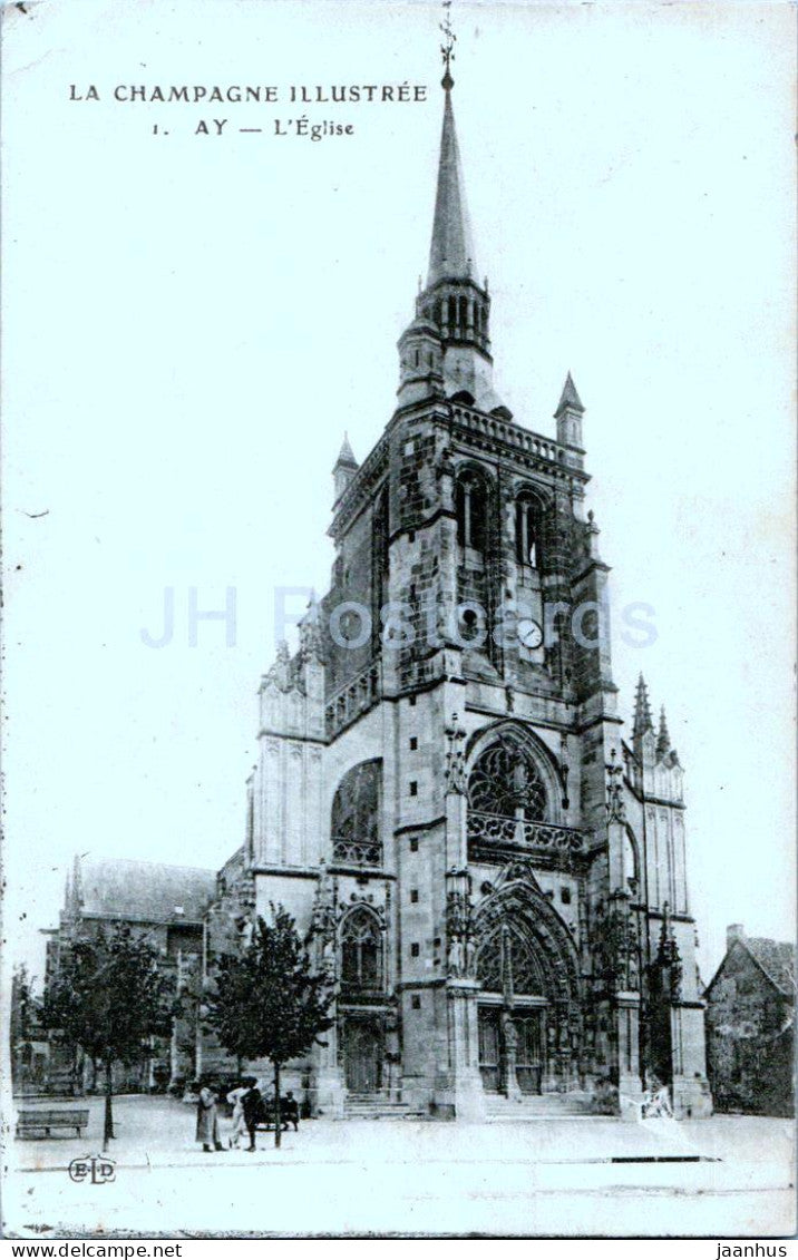 Ay Champagne - L'Eglise - La Champagne Illustree - 1 - ELD - church - old postcard - France - used - JH Postcards