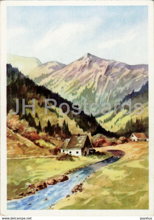 mountains - House - art - old postcard - Germany - unused - JH Postcards