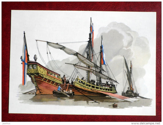 russian galley Printsipium - by I. Rodinov - sailing ship - 1975 - Russia USSR - unused - JH Postcards