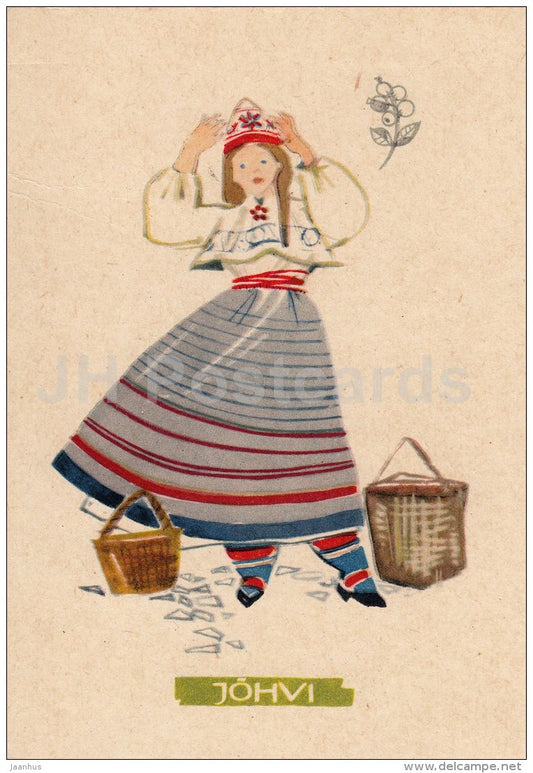 illustration by V. Tolli - Jõhvi - Estonian Folk Costumes - 1960 - Estonia USSR - unused - JH Postcards