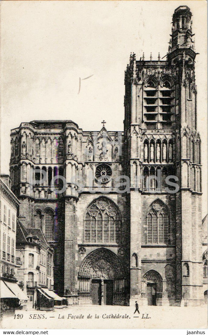 Sens - La Facade de la Cathedrale - 120 - cathedral - old postcard - 1912 - France - used - JH Postcards