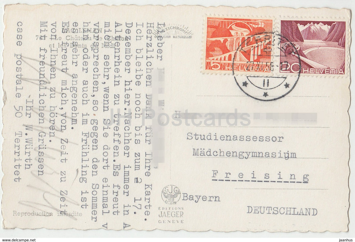 Lac Leman - Chateau de Chillon et Dents du Midi - 3010 - Switzerland - 1958 - used