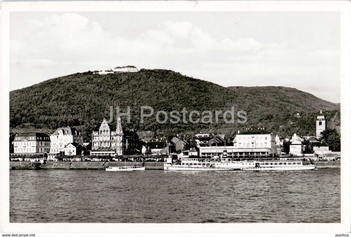 Konigswinter am Rhein mit Petersberg - ship - old postcard - 1957 - Germany - used - JH Postcards