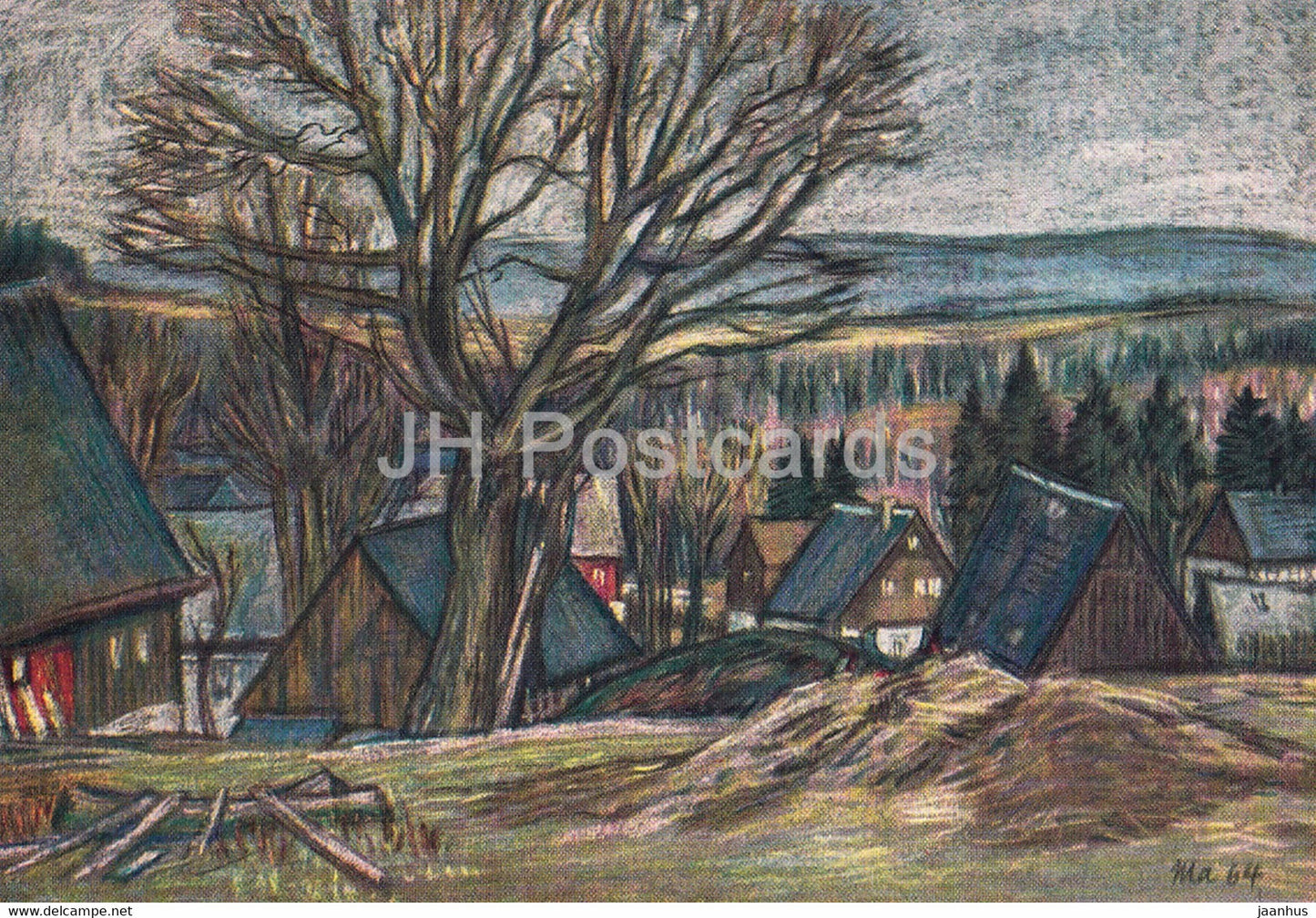 painting by Rudolf Manuwald - Grumbach - German art - Germany - unused - JH Postcards