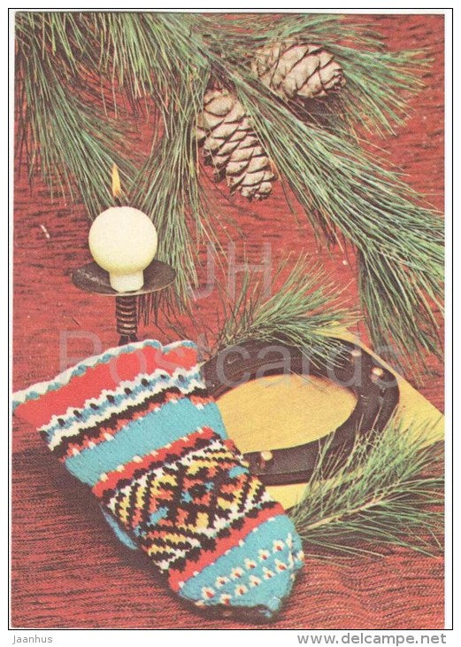 New Year Greeting card - 1 - mittens - horseshoe - 1978 - Estonia USSR - used - JH Postcards