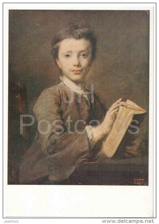 painting by Jean-Baptiste Perronneau - Portrait of a boy with a book - french art - unused - JH Postcards