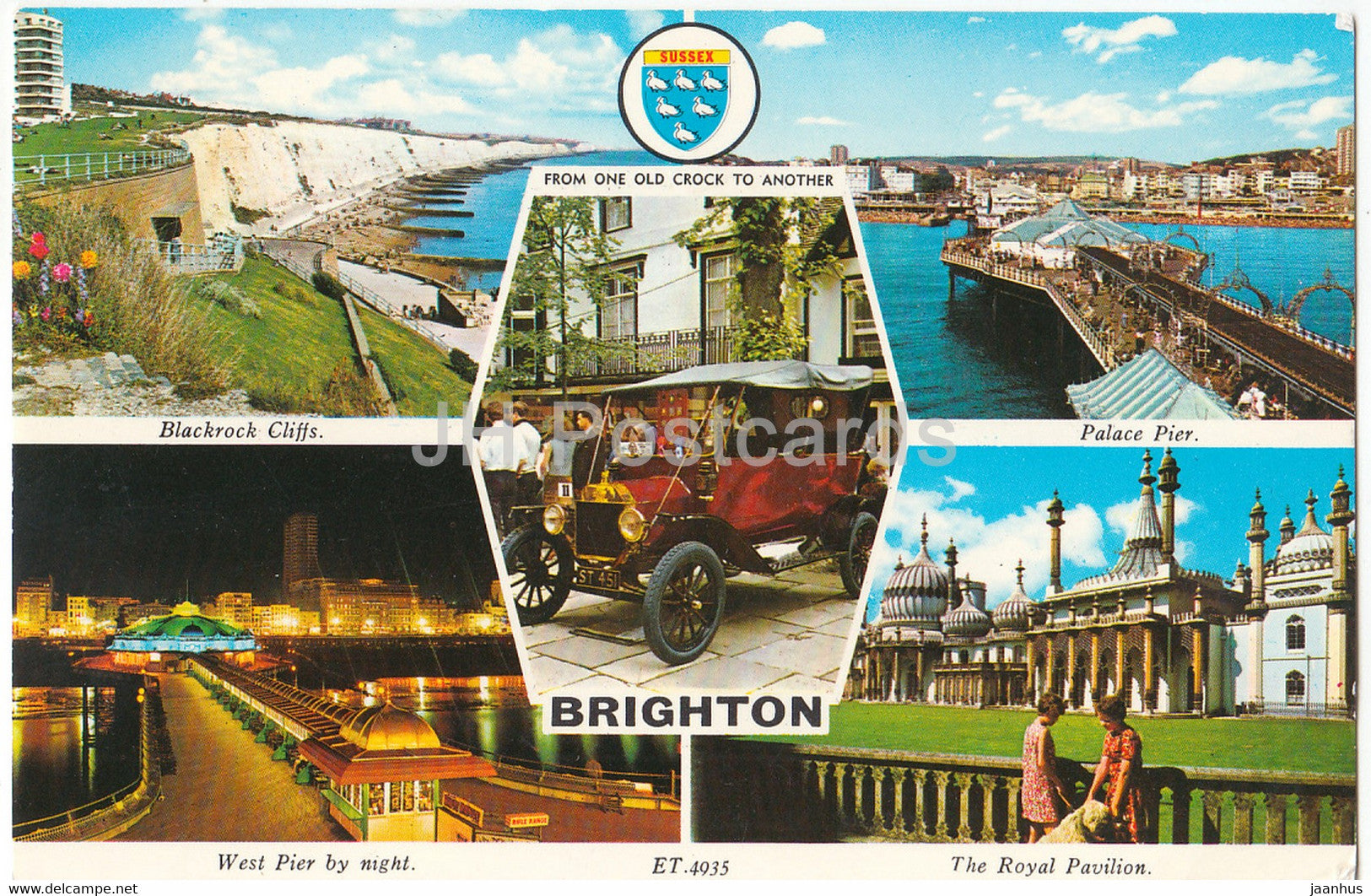 Brighton - Blackrock cliffs - Palace Pier - The Royal Pavilion - old car - England - United Kingdom - used - JH Postcards