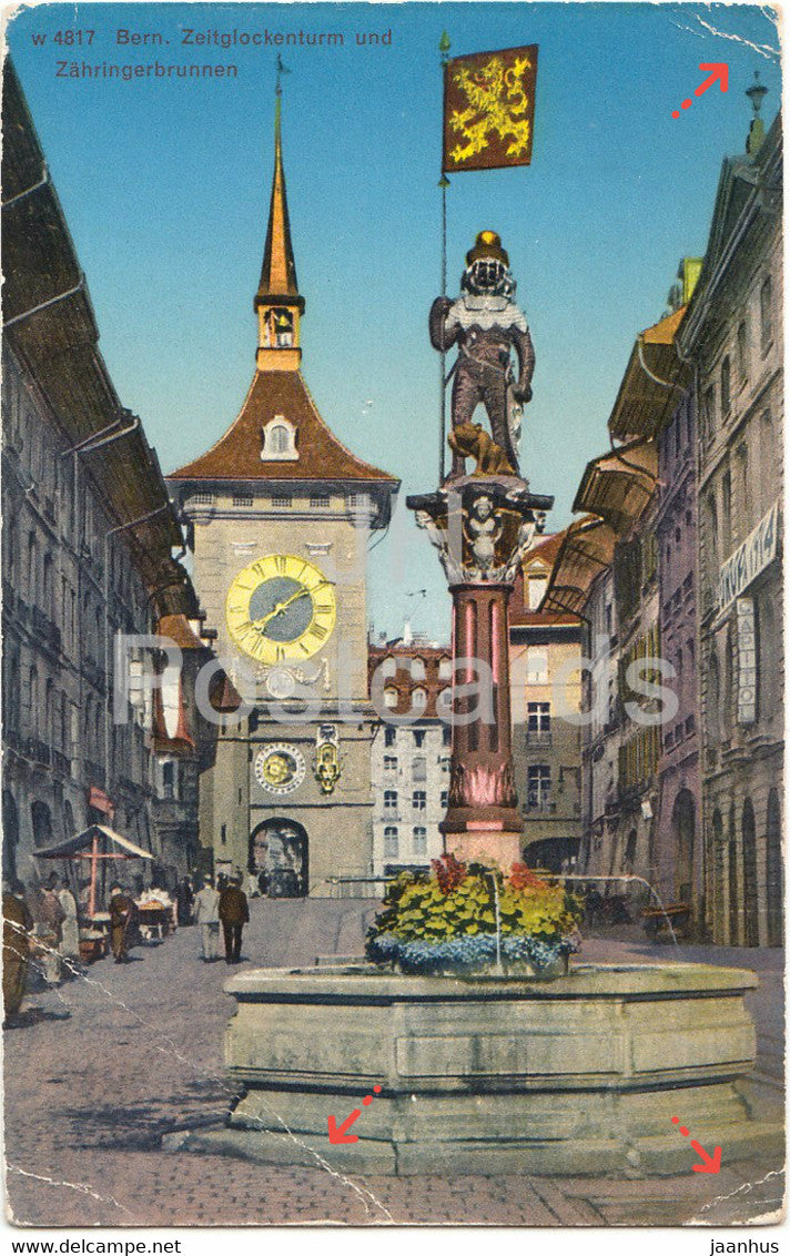 Bern - Berne - Zeitglockenturm und Zahringerbrunnen - 4817 - old postcard - Switzerland - unused - JH Postcards