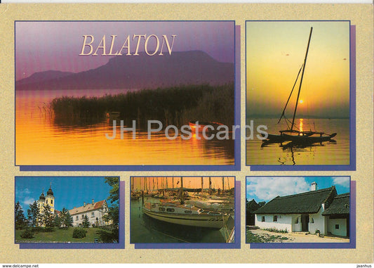 Greetings from Balaton - sailing boat - multiview - 1990s - Hungary - used - JH Postcards