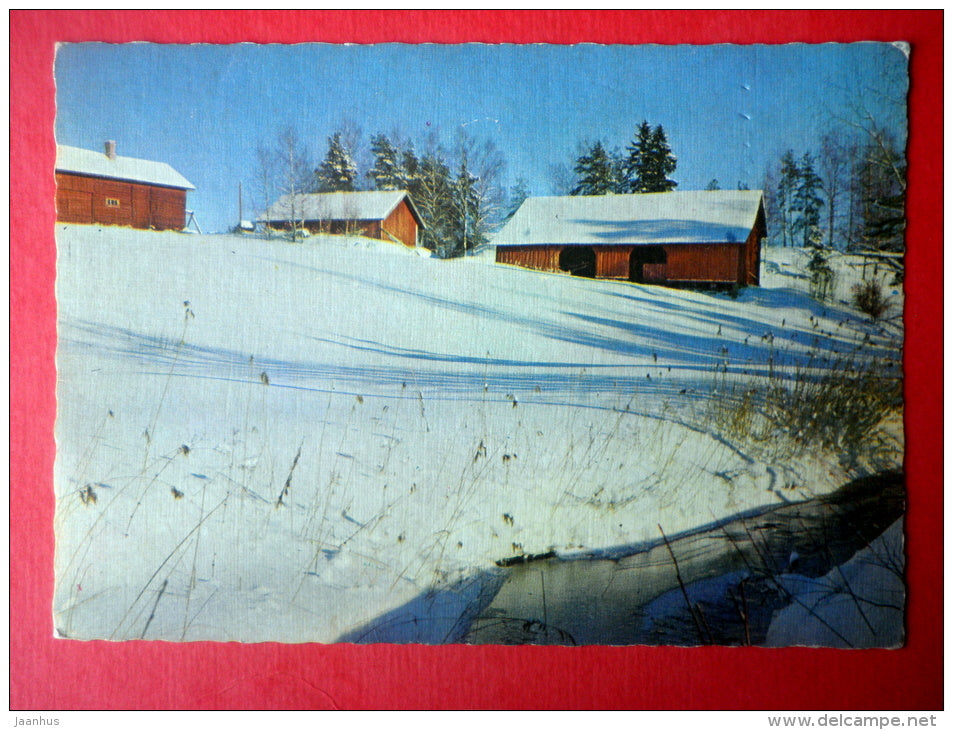 winter view - farm - buildings - 1240/6 - Finland - circulated in Finland - JH Postcards