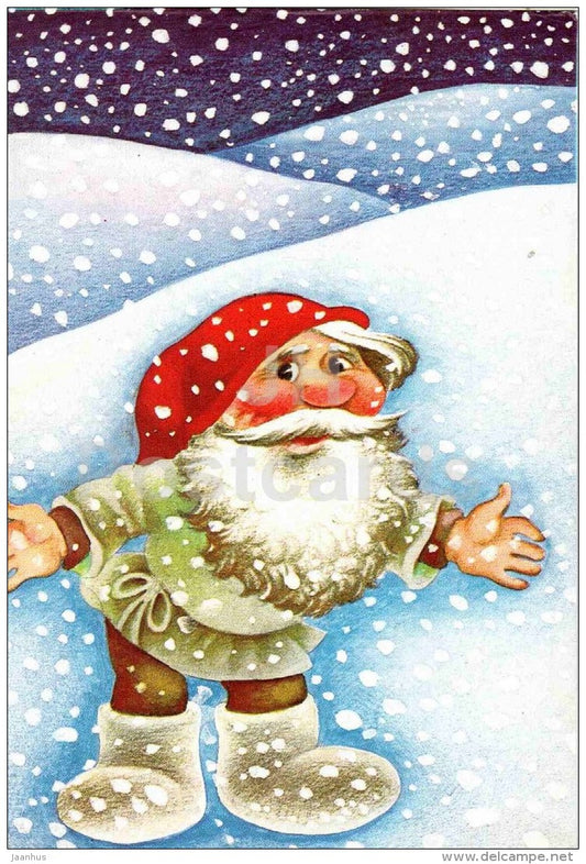 New Year Greeting Card by Ülle Meister - gnome - 1990 - Estonia USSR - unused - JH Postcards