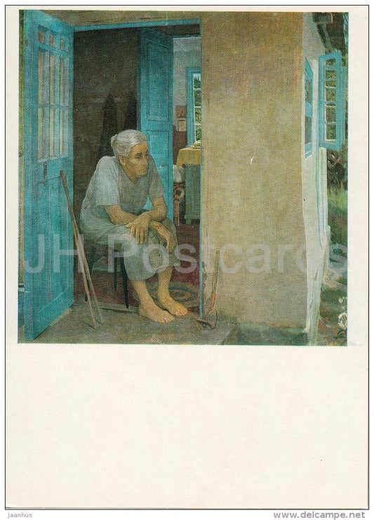 painting by D. Zhilinsky - Waiting , 1977 - old woman - Russian art - 1986 - Russia USSR - unused - JH Postcards