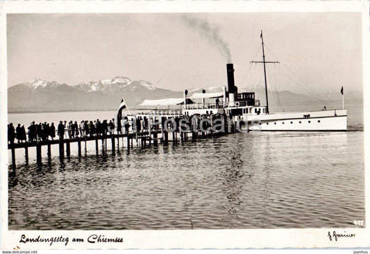 Landungssteg am Chiemsee - ship - steamer - old postcard - Germany - used - JH Postcards