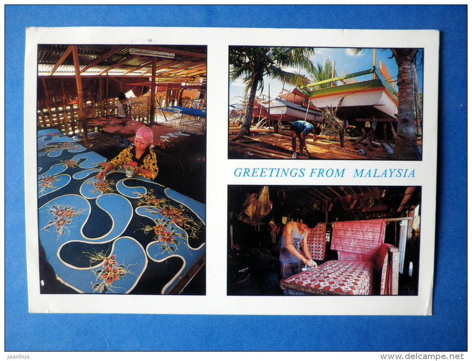 Greetings from Malaysia - handicraft - Air Mail - sent from Malaysia to Finland 1989 Helsinki - Malaysia - used - JH Postcards