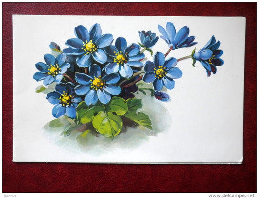 Greeting Card - blue flowers - flowers - 1982 - Russia USSR - used - JH Postcards