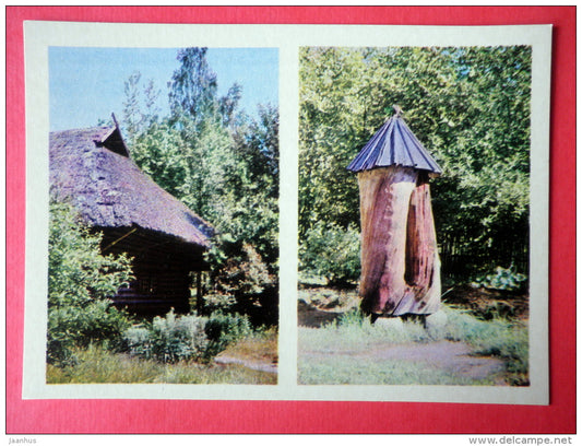 Bee-hive and Dwelling Kiln-house and School from Vidzeme - The Ethnographic Open-Air Museum - Latvia USSR - unused - JH Postcards