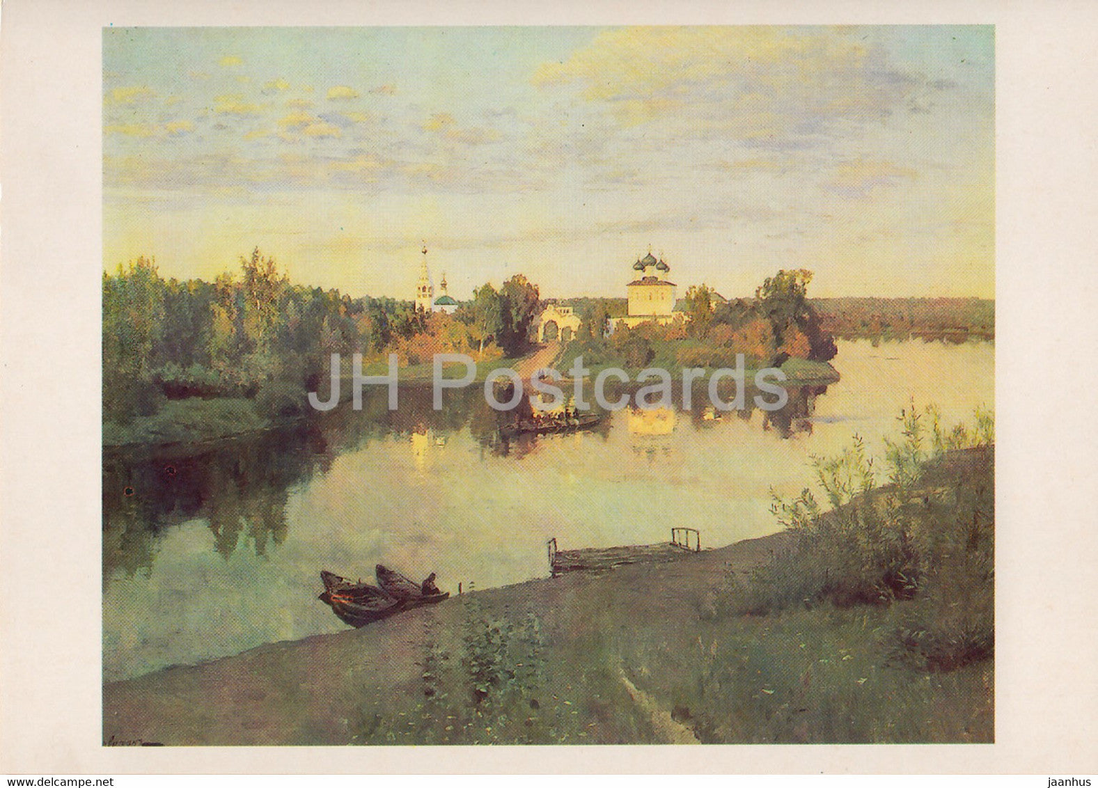 painting by I. Levitan - Evening Bell - church - Russian art - 1985 - Russia USSR - used - JH Postcards